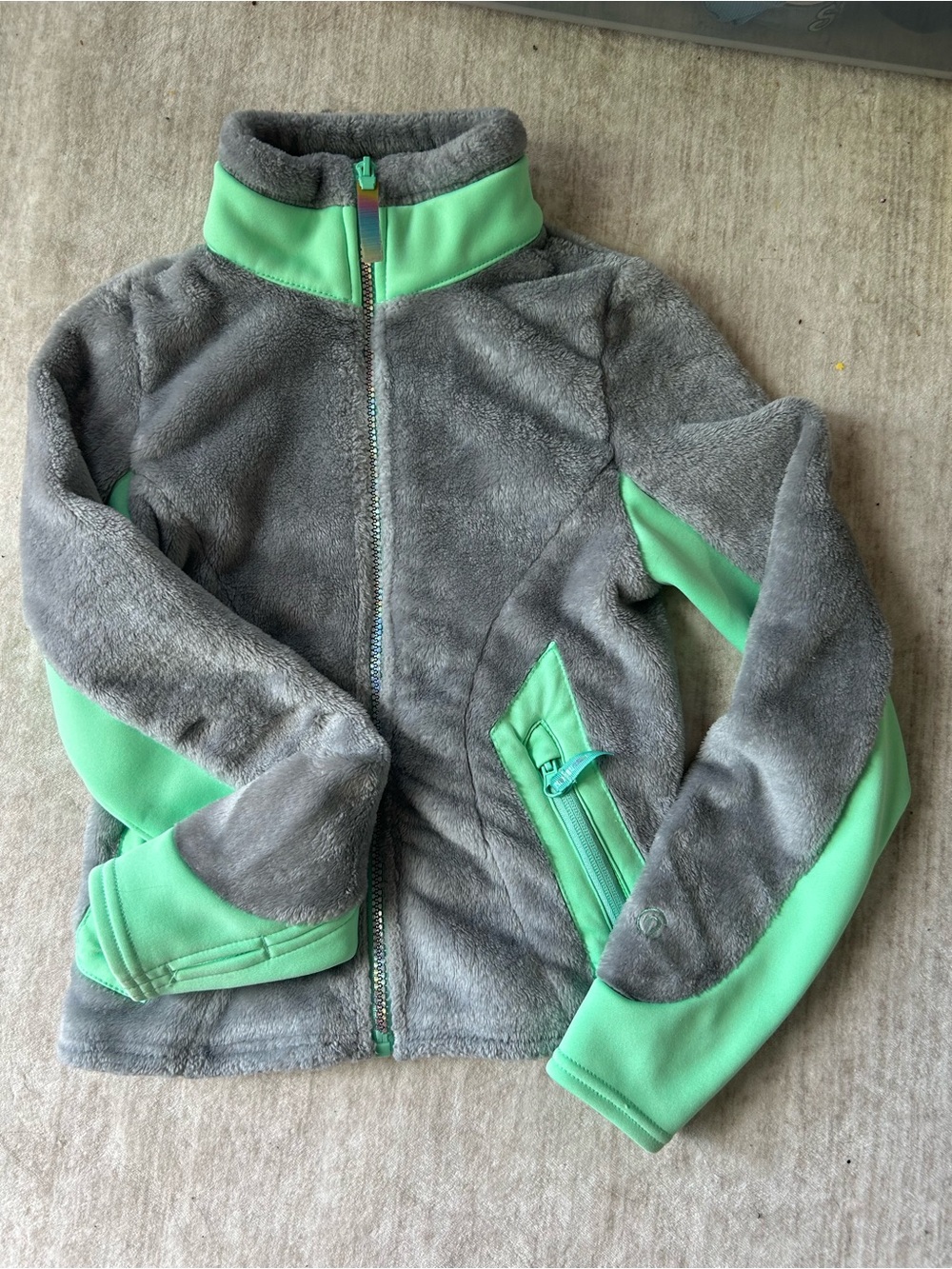 Champion Kids Gray Fleece Jacket with Mint Green Accents
